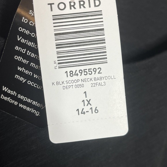 Torrid Eyelet Lace Ruffled Top Black Womens 1X Blouse Dark Romantic Fairy Grunge - Picture 6 of 8